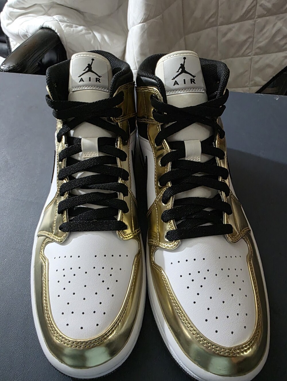 Jordan High-Top Sneakers in White and Metallic Gold